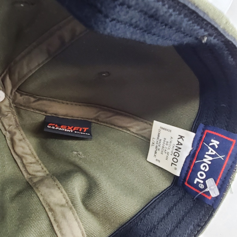 Kangol Flexfit Wool Blend Baseball Cap Olive Green Kangaroo Logo Preppy L/XL - Picture 7 of 10